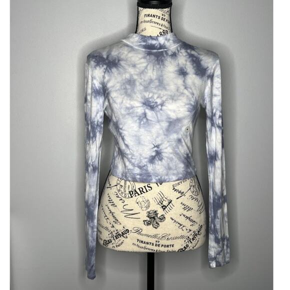 Aero (M) Seriously Soft Blue Tie Dye Long Sleeve High Neck Cropped Top Shirt Tee - Picture 8 of 8